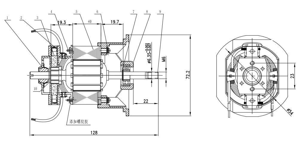 Longbank 54 Series Application for Grass Trimmer High Speed 11000rpm Asynchronous Universal Electrical Motor