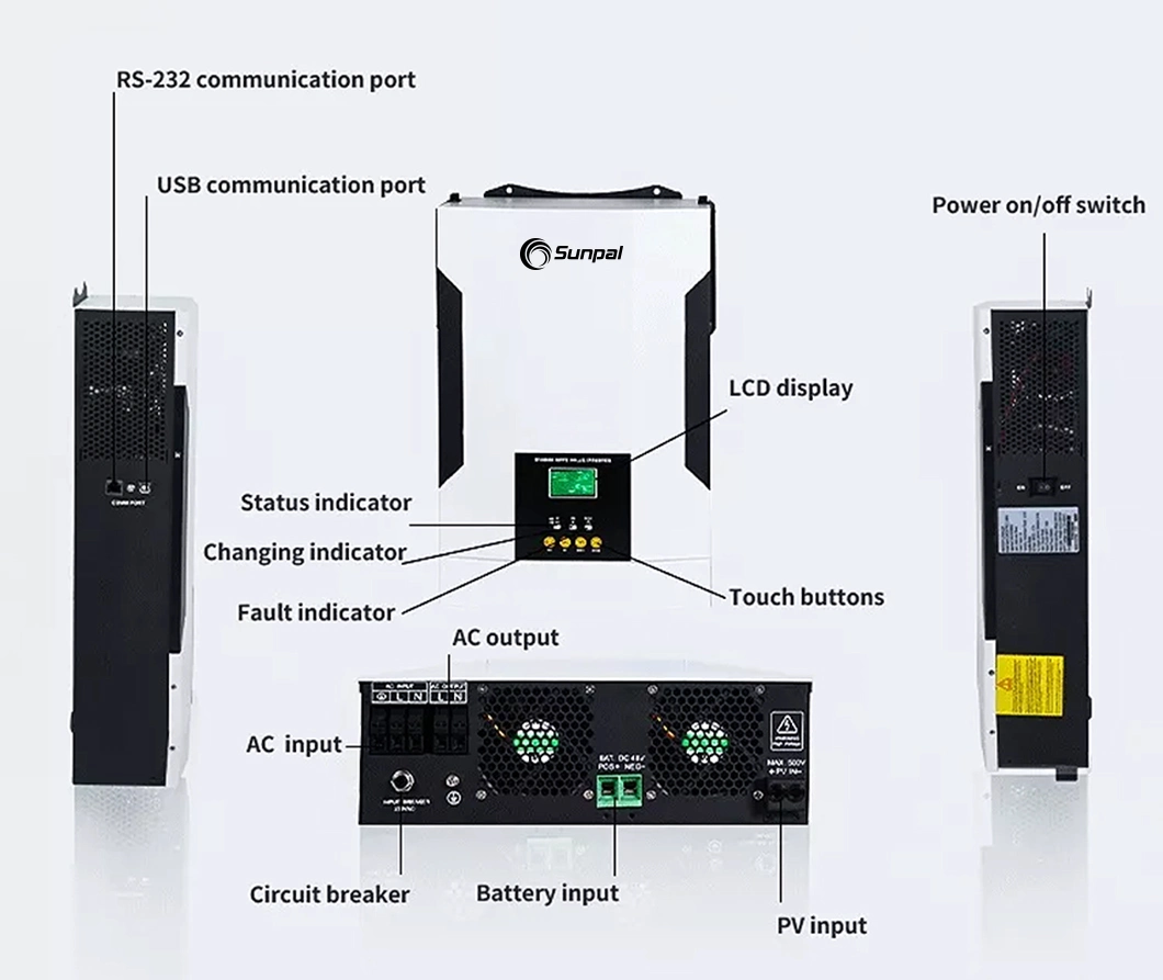 Sunpal 12V 24V 48V Single Phase off Grid Hybrid Solar Inverter Work Without Battery